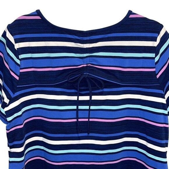 Talbots Womens Stripe Ruched Drawstring Back T-Shirt Dress Blue Pink Size 1X NWT - Picture 6 of 8